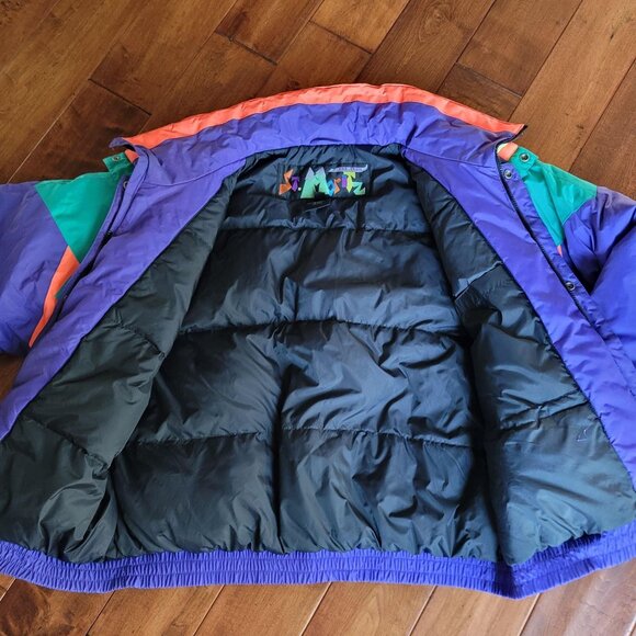 Retro St Moritz Ski Team Color Block Ski Jacket Size XL 80s Purple Orange Green - Picture 3 of 10